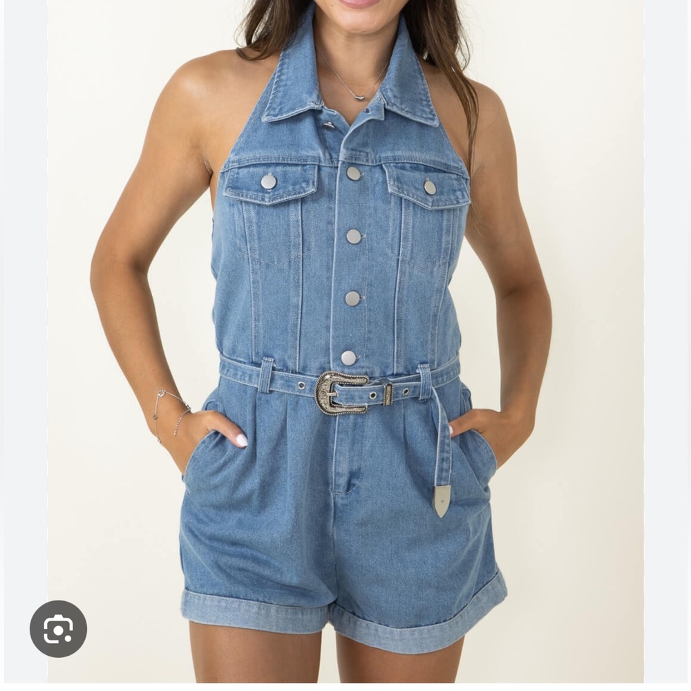 ACOA Western Denim Halter Neck Romper